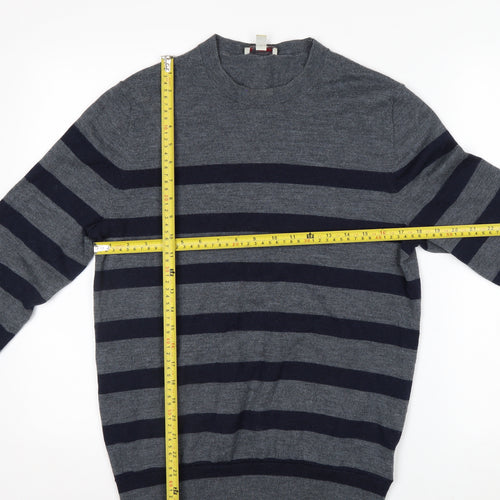 Gap Men's Grey Striped Merino Wool Pullover Jumper M