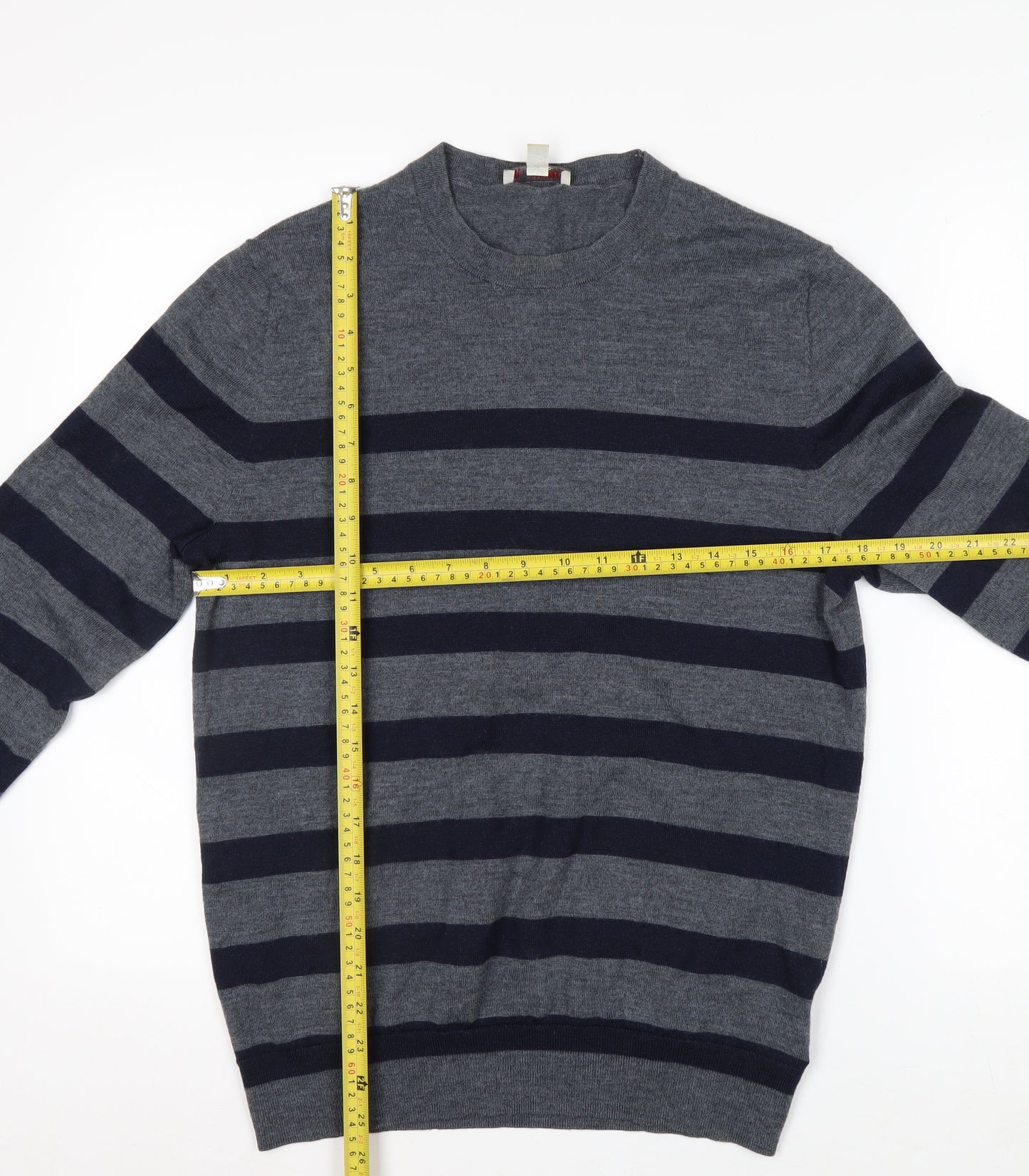 Gap Men's Grey Striped Merino Wool Pullover Jumper M
