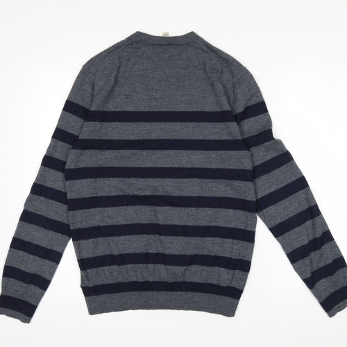 Gap Men's Grey Striped Merino Wool Pullover Jumper M