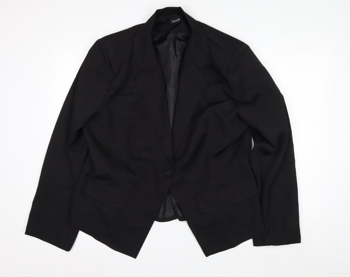 Boohoo Women Black UK 16 Single-Breasted Tailored Blazer