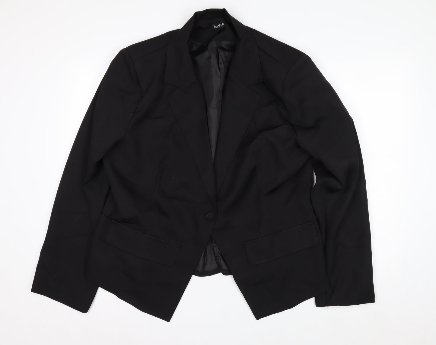 Boohoo Women Black UK 16 Single-Breasted Tailored Blazer