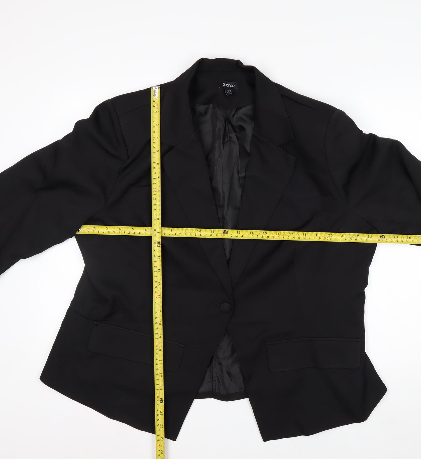 Boohoo Women Black UK 16 Single-Breasted Tailored Blazer