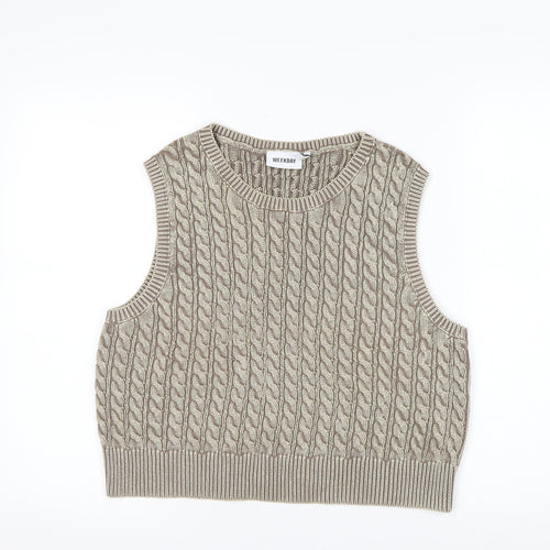 Weekday Women’s Beige Cable Knit Cropped Cotton Sleeveless Tank Top M