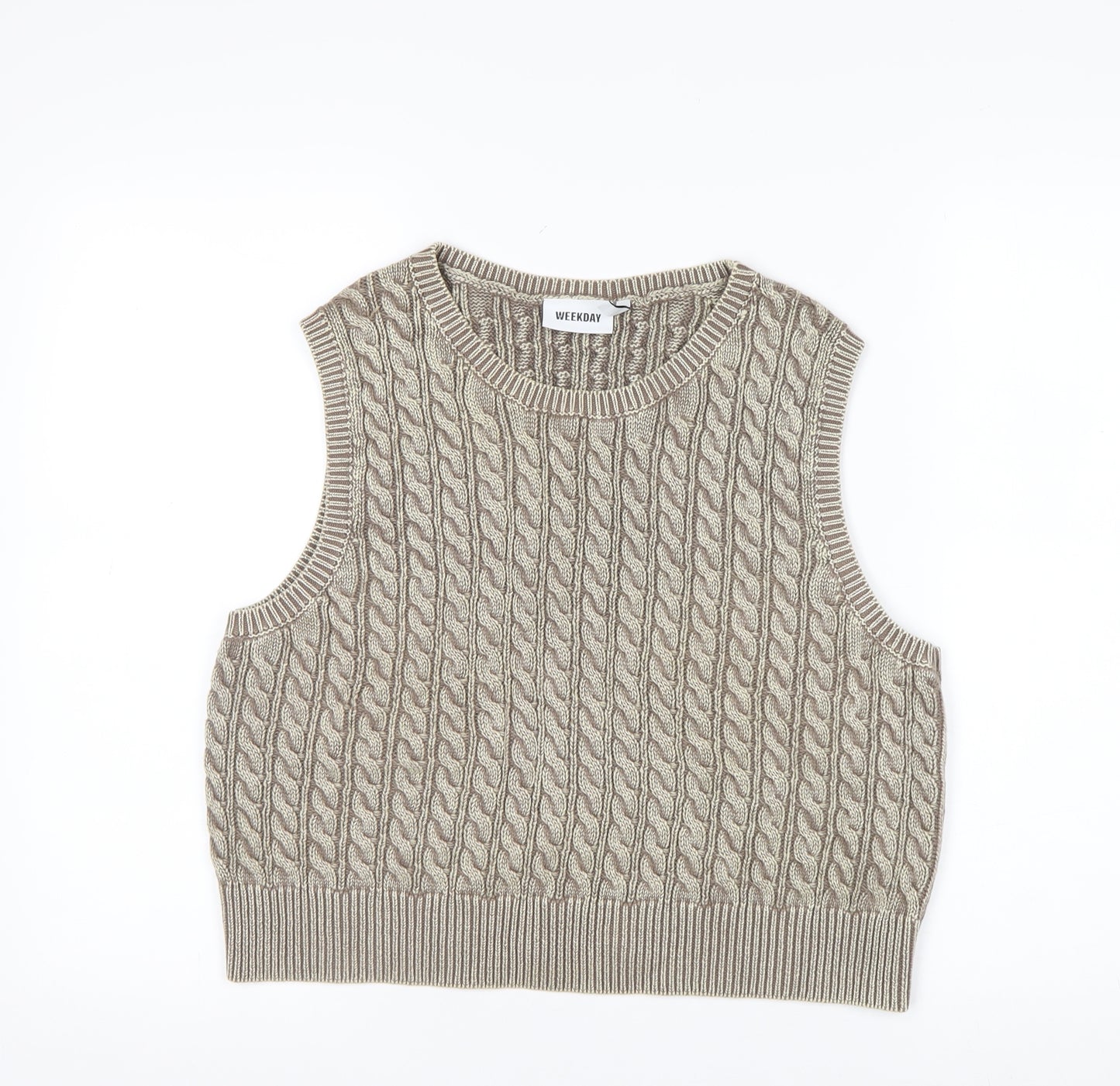 Weekday Women’s Beige Cable Knit Cropped Cotton Sleeveless Tank Top M