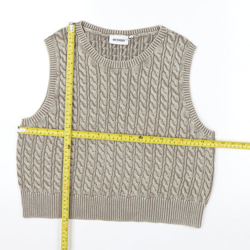 Weekday Women’s Beige Cable Knit Cropped Cotton Sleeveless Tank Top M