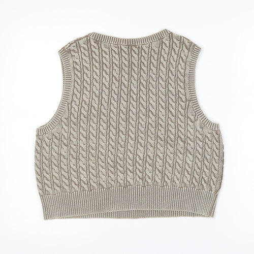 Weekday Women’s Beige Cable Knit Cropped Cotton Sleeveless Tank Top M