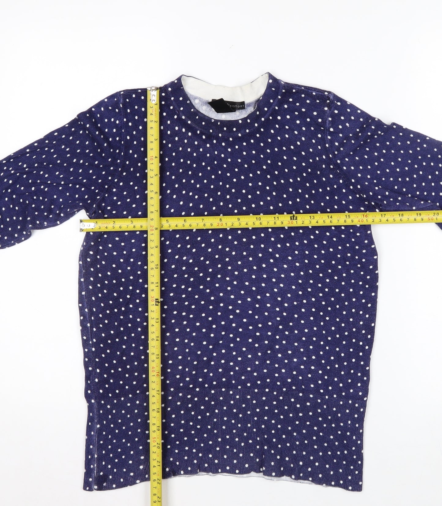 Design History Womens Blue Polka Dot Jumper Size 10 Crew Neck Knit
