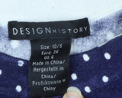 Design History Womens Blue Polka Dot Jumper Size 10 Crew Neck Knit