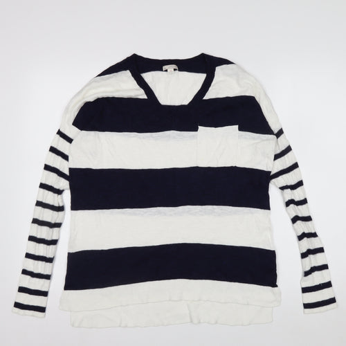Gap Women’s Blue & White Striped V-Neck Cotton Jumper Size S