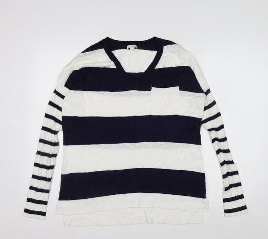 Gap Women’s Blue & White Striped V-Neck Cotton Jumper Size S