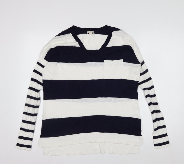 Gap Women’s Blue & White Striped V-Neck Cotton Jumper Size S