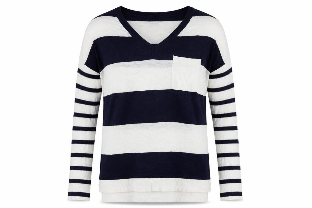Gap Women’s Blue & White Striped V-Neck Cotton Jumper Size S