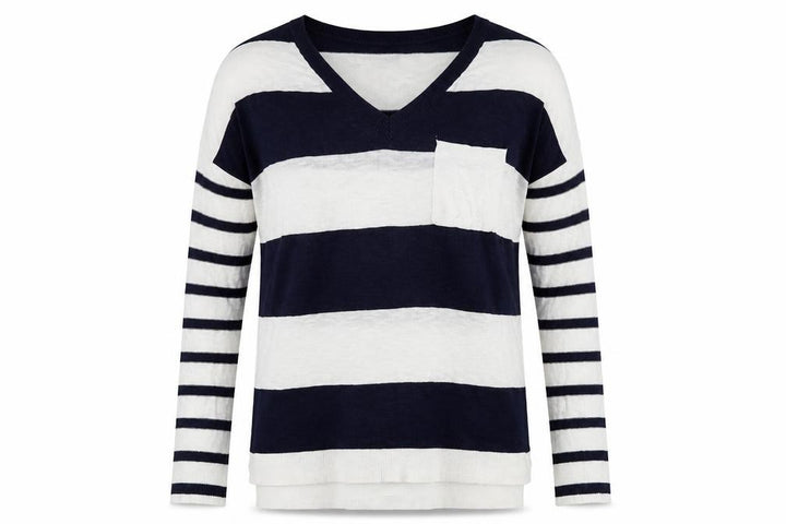 Gap Women’s Blue & White Striped V-Neck Cotton Jumper Size S