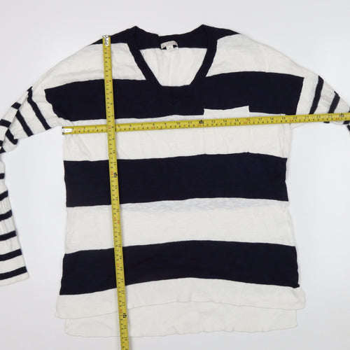 Gap Women’s Blue & White Striped V-Neck Cotton Jumper Size S
