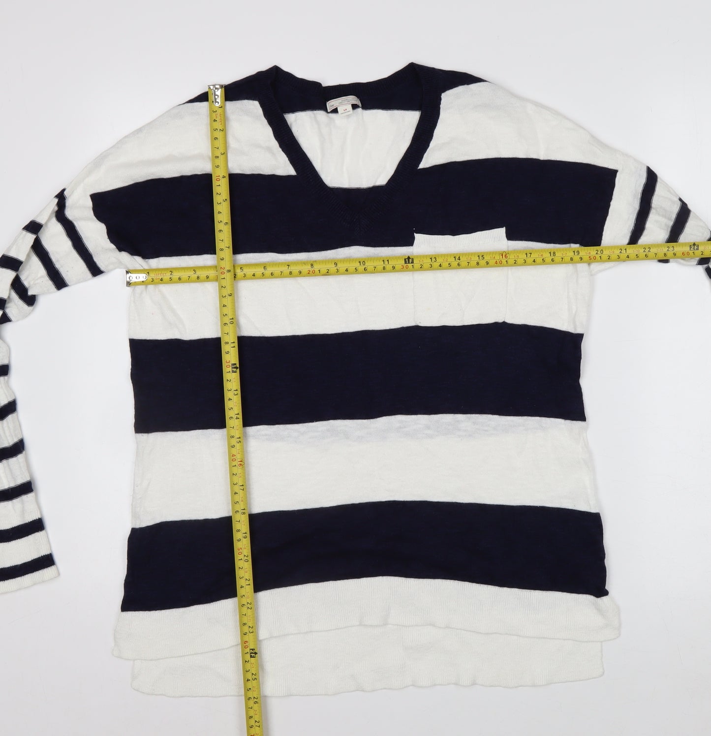 Gap Women’s Blue & White Striped V-Neck Cotton Jumper Size S