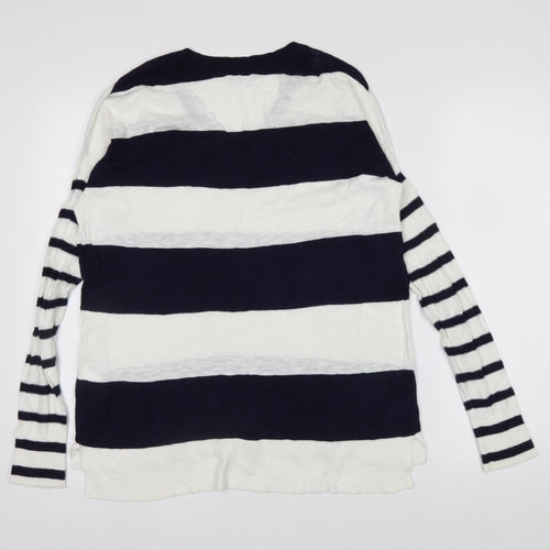 Gap Women’s Blue & White Striped V-Neck Cotton Jumper Size S