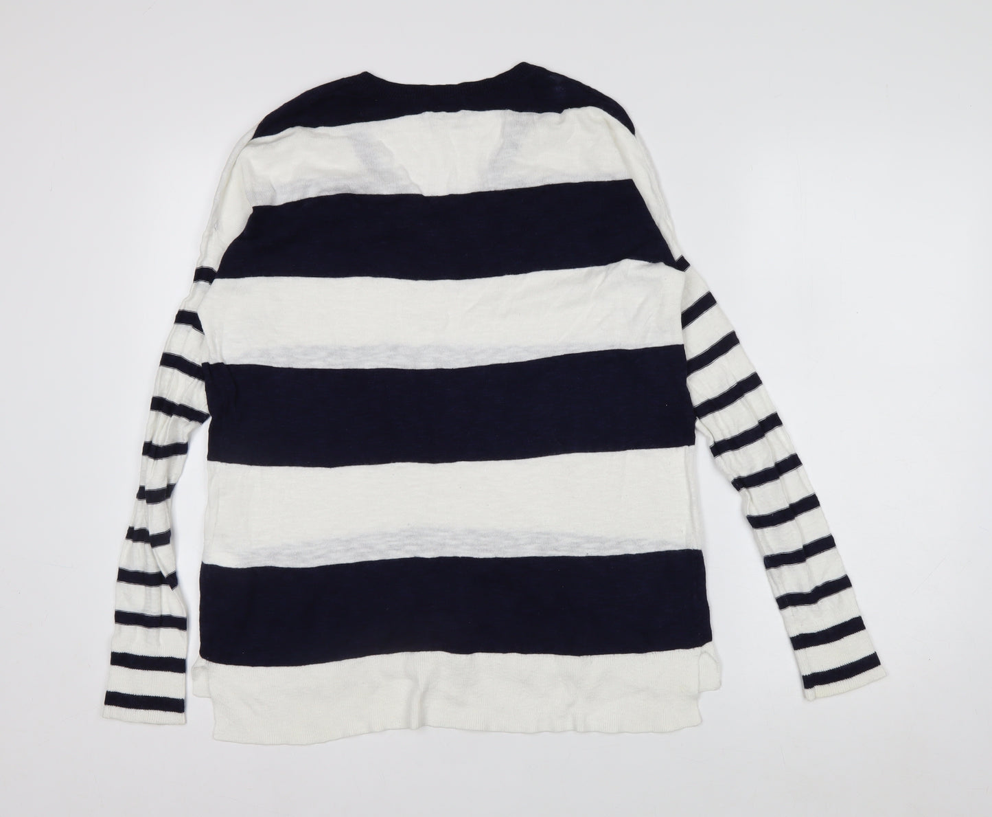 Gap Women’s Blue & White Striped V-Neck Cotton Jumper Size S