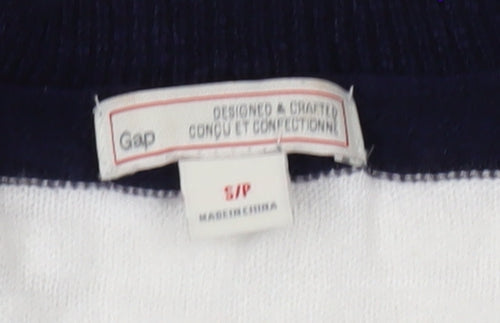 Gap Women’s Blue & White Striped V-Neck Cotton Jumper Size S