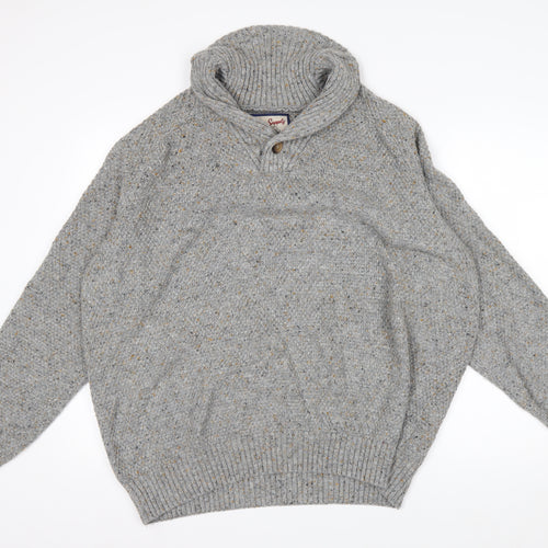 Next Mens Grey XL Chunky Knit High Neck Pullover Jumper