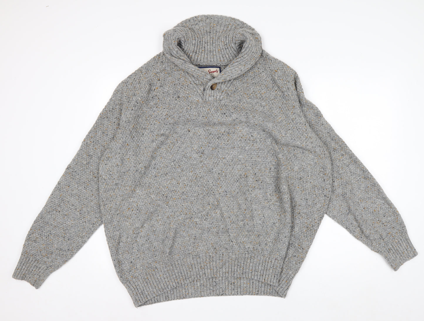 Next Mens Grey XL Chunky Knit High Neck Pullover Jumper