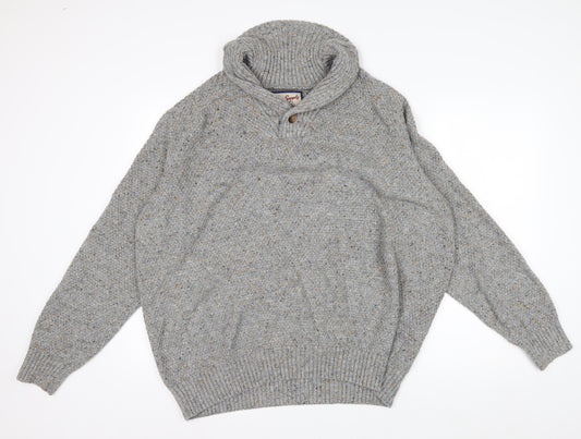 Next Mens Grey XL Chunky Knit High Neck Pullover Jumper