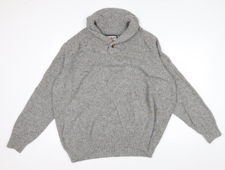 Next Mens Grey XL Chunky Knit High Neck Pullover Jumper