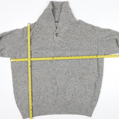 Next Mens Grey XL Chunky Knit High Neck Pullover Jumper