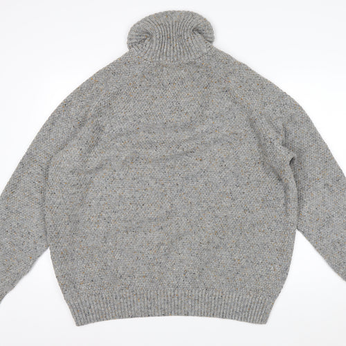 Next Mens Grey XL Chunky Knit High Neck Pullover Jumper