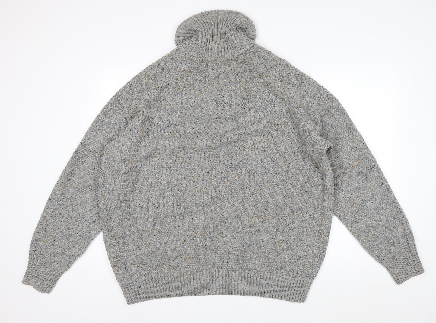 Next Mens Grey XL Chunky Knit High Neck Pullover Jumper