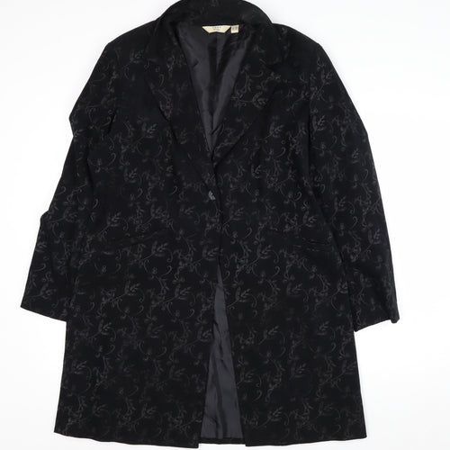 Next Petite Women's Black Floral Long Overcoat Size 16