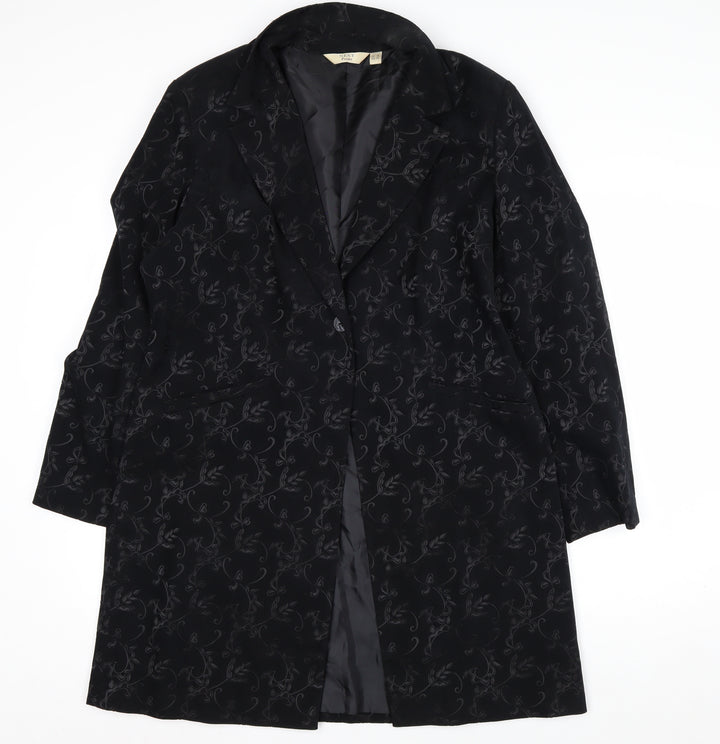 Next Petite Women's Black Floral Long Overcoat Size 16