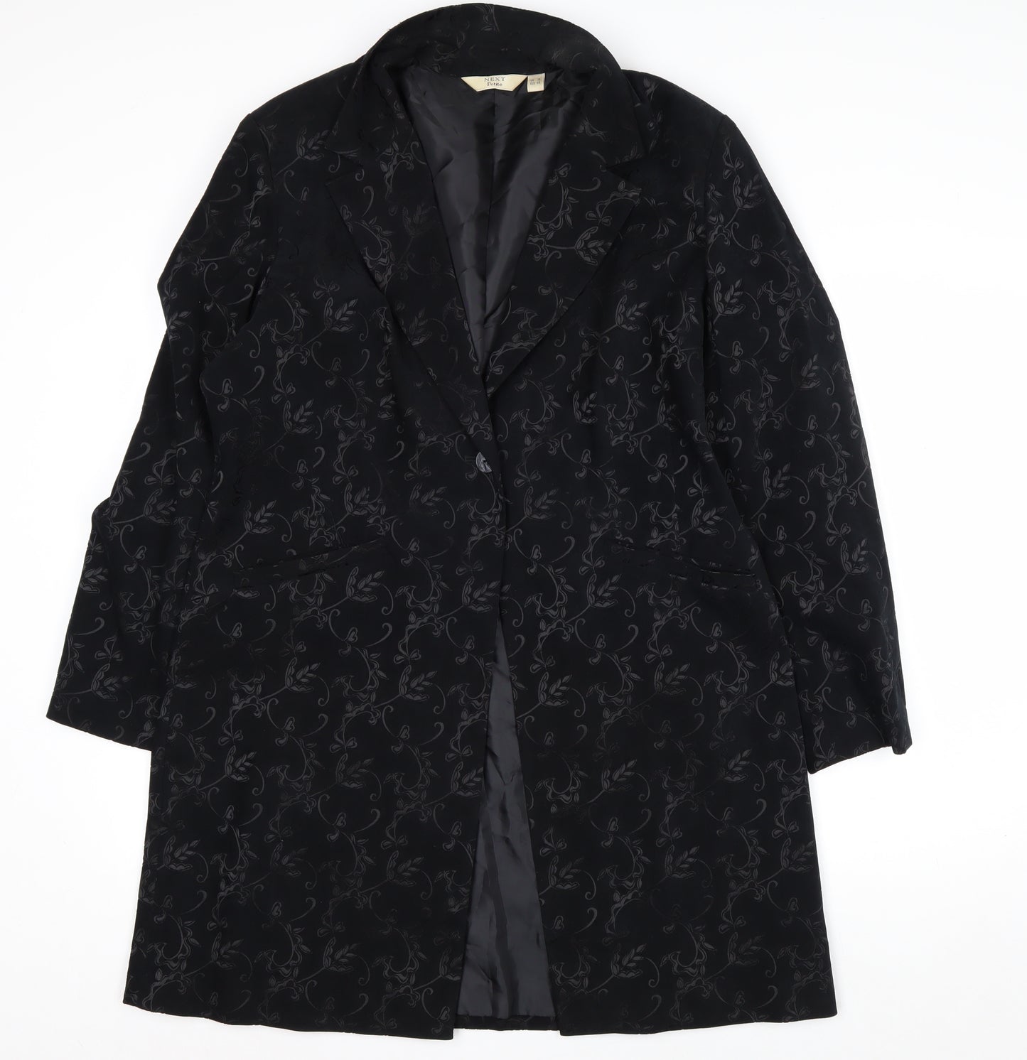Next Petite Women's Black Floral Long Overcoat Size 16