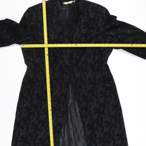 Next Petite Women's Black Floral Long Overcoat Size 16