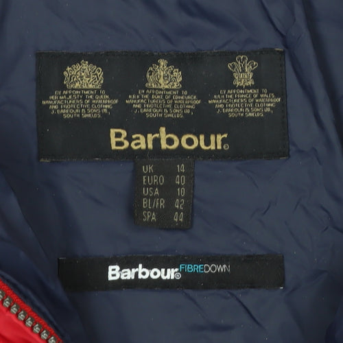 Barbour Womens Red Quilted Puffer Jacket Size 14 Lightweight Autumn Winter