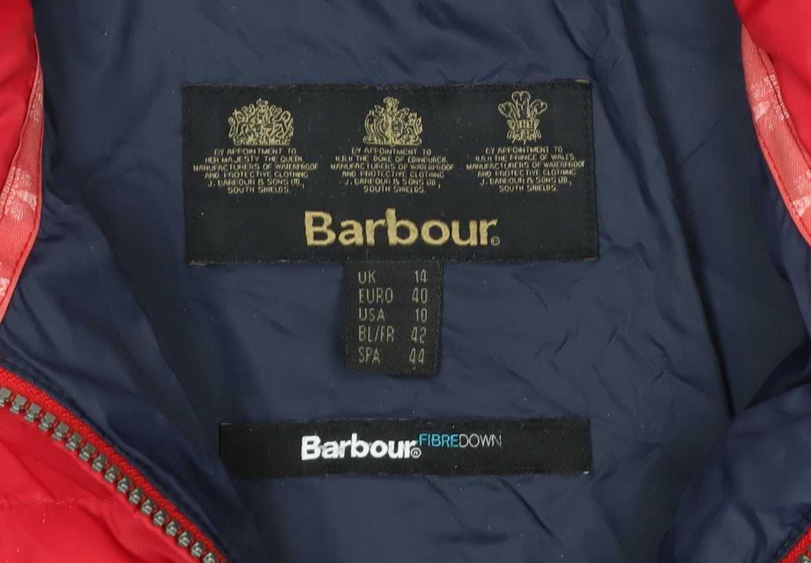 Barbour Womens Red Quilted Puffer Jacket Size 14 Lightweight Autumn Winter
