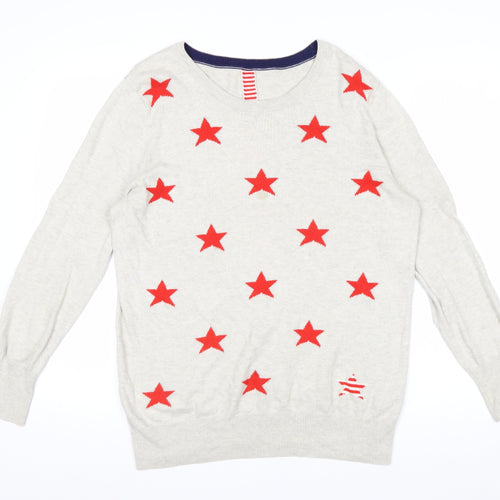 Oasis Womens Beige Red Star Crew Neck Knit Jumper Size M