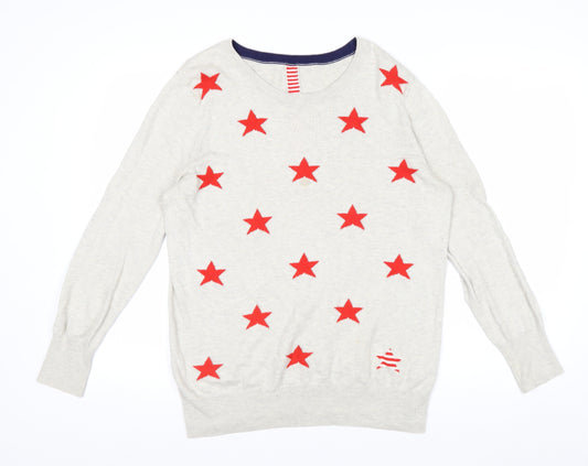 Oasis Womens Beige Red Star Crew Neck Knit Jumper Size M