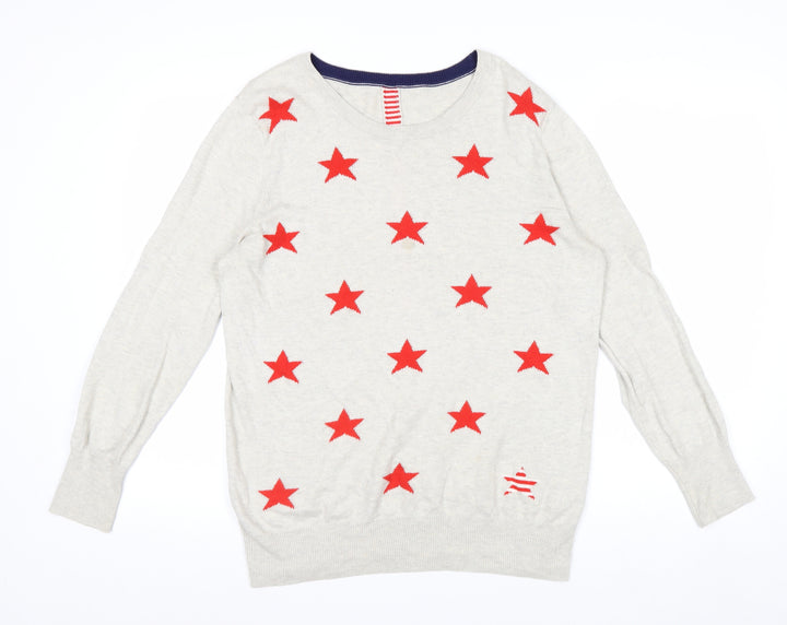 Oasis Womens Beige Red Star Crew Neck Knit Jumper Size M