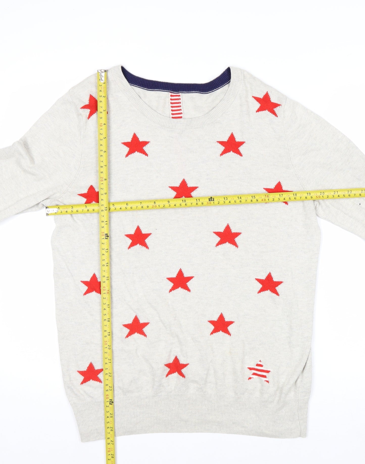 Oasis Womens Beige Red Star Crew Neck Knit Jumper Size M