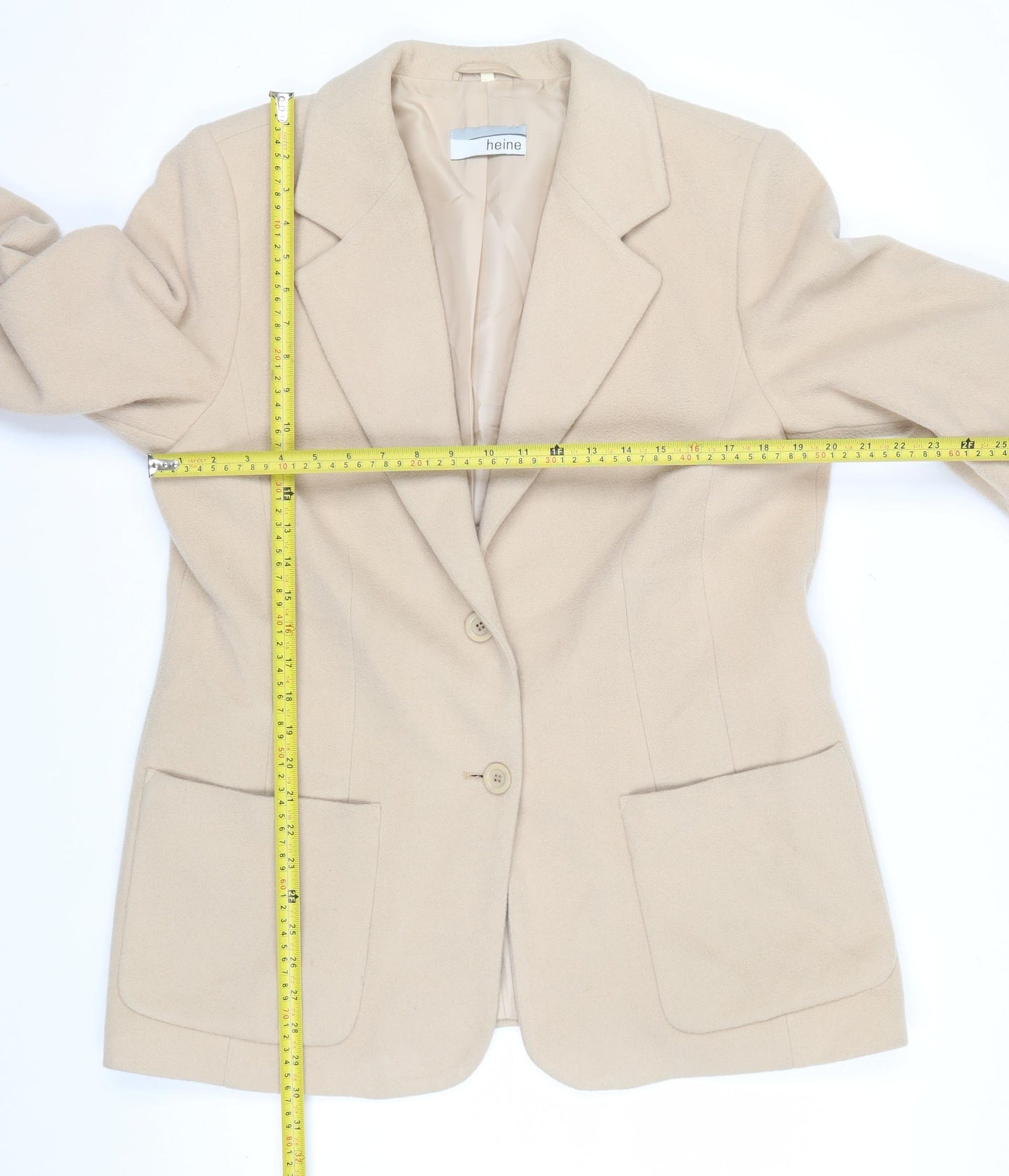 Heine Women Beige Wool Cashmere Single-Breasted Blazer Size 16