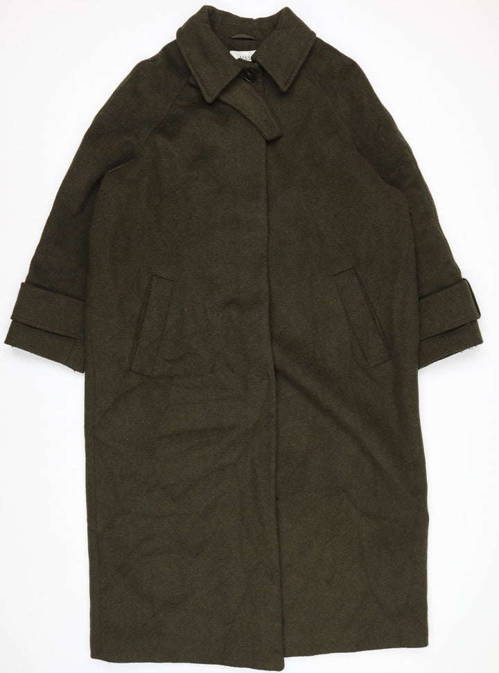 Marks and Spencer Women’s Green Wool Blend Long Overcoat Size 14