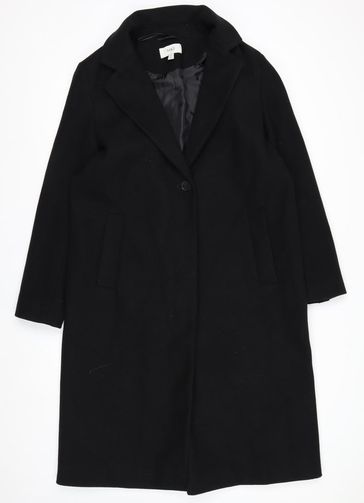 Marks and Spencer Women’s Black Long Overcoat Size 14 Regular Polyester