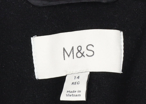 Marks and Spencer Women’s Black Long Overcoat Size 14 Regular Polyester