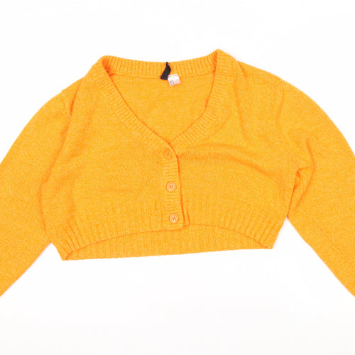 H&M Women’s Orange V-Neck Button Cardigan Size 12 Acrylic Knit
