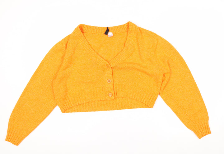 H&M Women’s Orange V-Neck Button Cardigan Size 12 Acrylic Knit