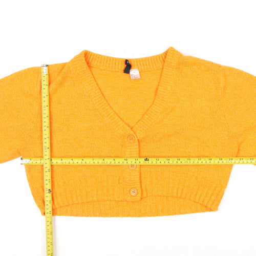 H&M Women’s Orange V-Neck Button Cardigan Size 12 Acrylic Knit