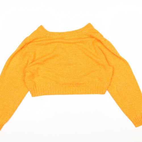H&M Women’s Orange V-Neck Button Cardigan Size 12 Acrylic Knit