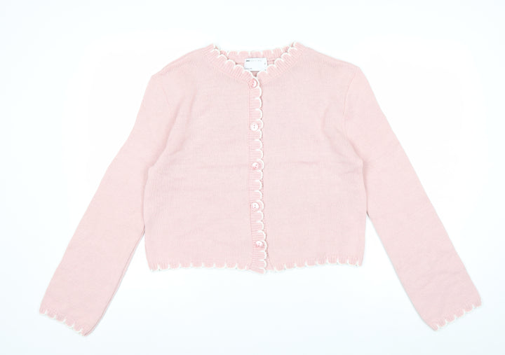 ASOS DESIGN Women's Pink Long Sleeve Ruffle Button Cardigan XS