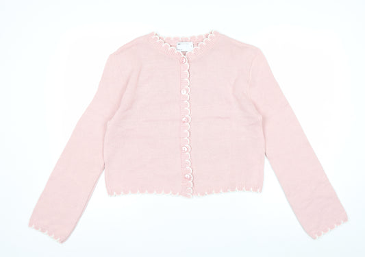 ASOS DESIGN Women's Pink Long Sleeve Ruffle Button Cardigan XS