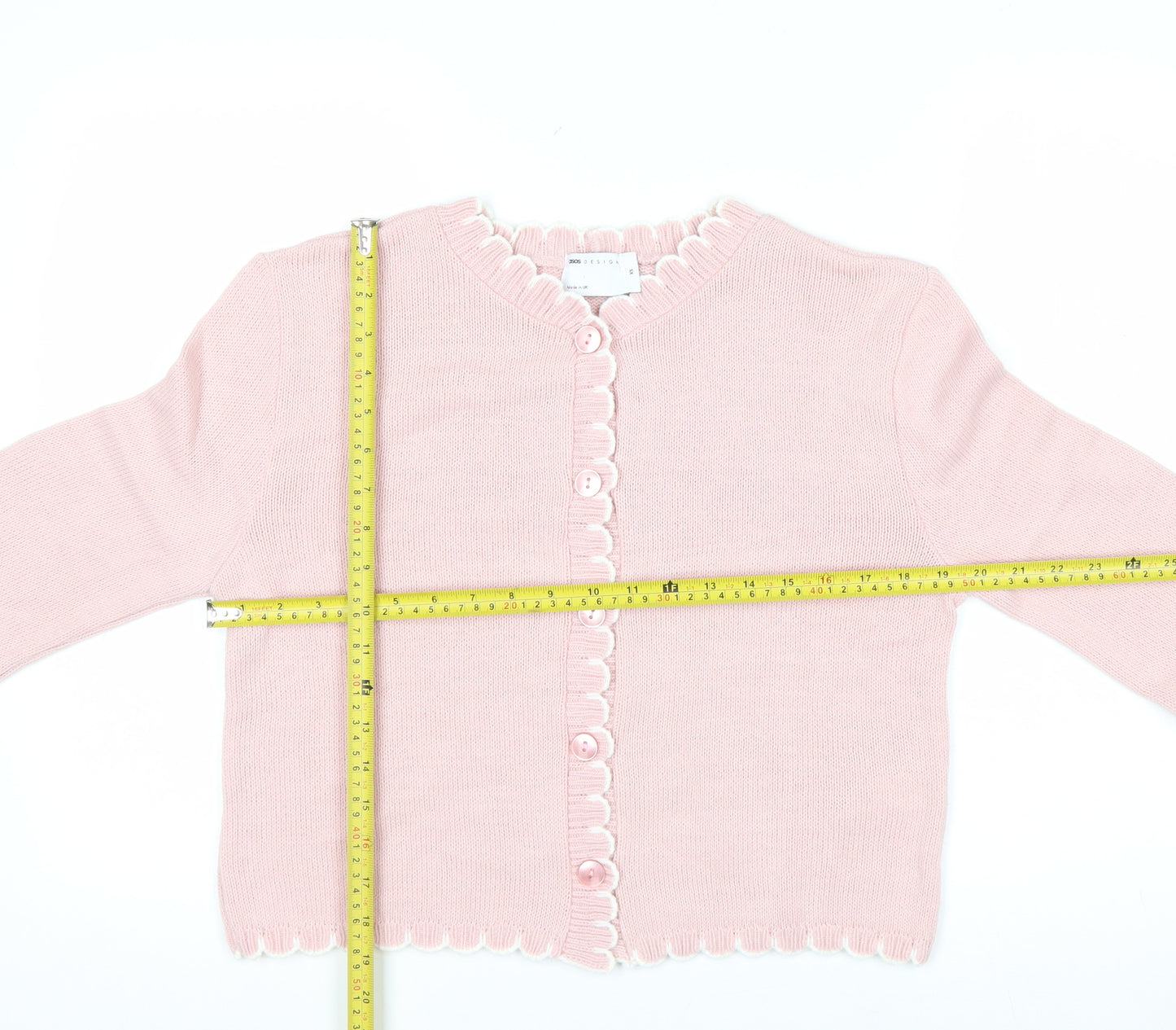 ASOS DESIGN Women's Pink Long Sleeve Ruffle Button Cardigan XS
